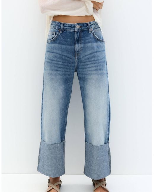 Pull&Bear Blue Turn Up Hem Straight Leg Jean