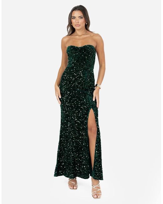 Maya Green Embellished Velvet Bandeau Maxi Dress