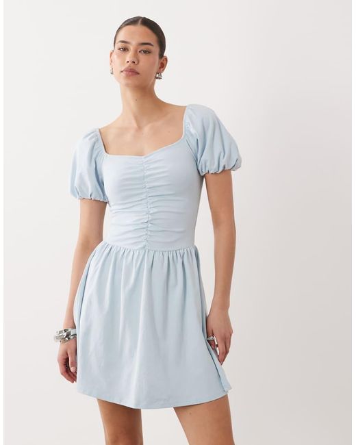 ASOS Blue Ruched Front Mini Tea Dress Gray
