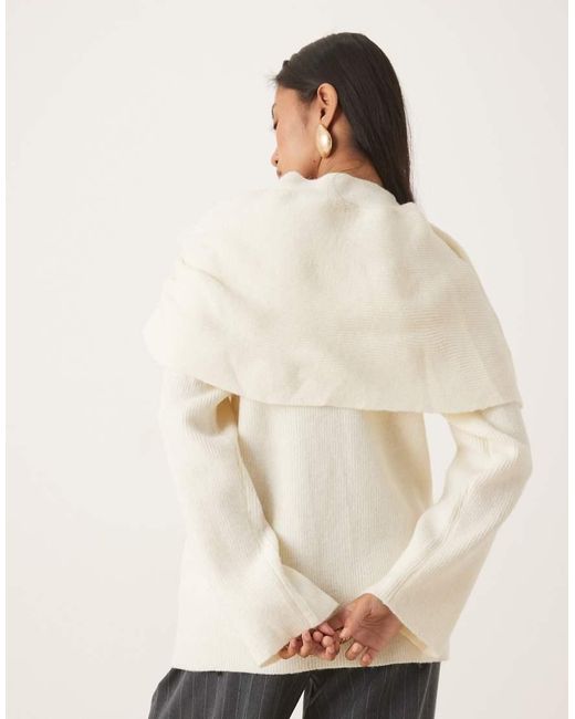 Pretty Lavish Natural Knitted Exaggerated Collar Relaxed Jumper