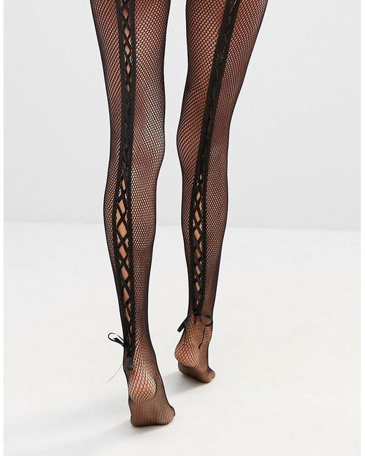 Ann Summers Black Lace Up Back Fishnet Tights
