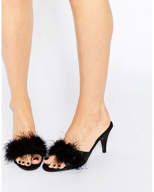 Ann Summers Black Marabou Heeled Mules