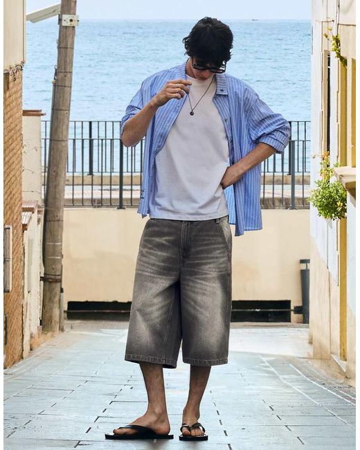 Bershka Blue Denim Skater Bermuda Shorts for men