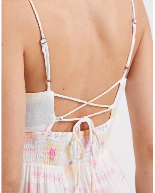 Hollister Natural Embroidered Strappy Tiered Maxi Dress
