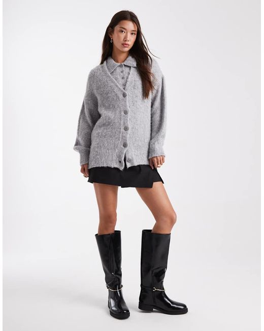 ASOS Gray Brushed Boyfriend Cardigan Co-ord