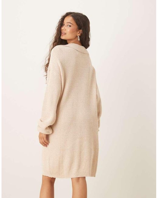 Glamorous Natural V-neck Midi Length Sweater Dress