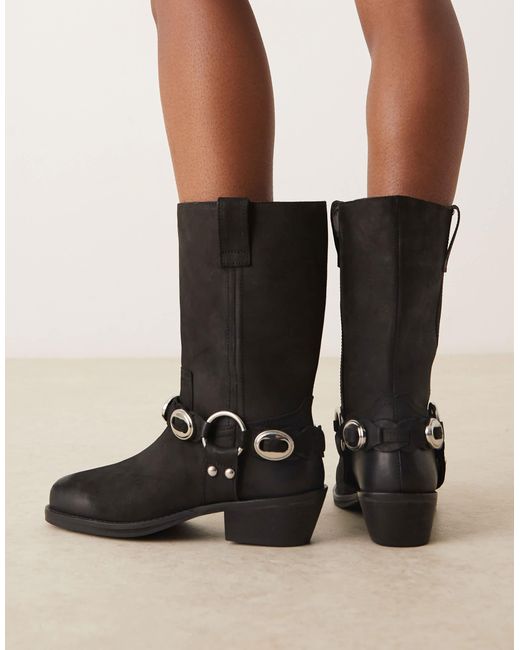 ASOS Black – chase – kniehohe stiefel aus em nubukleder im boho-stil mit metallelement