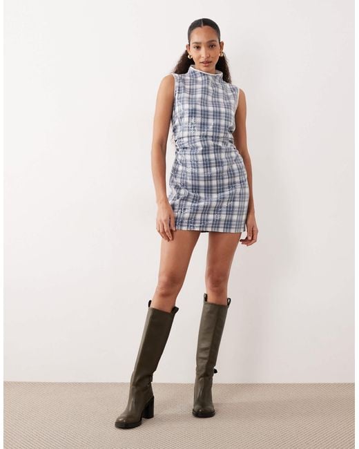 Ghospell Blue – maya – ärmelloses, hochgeschlossenes minikleid