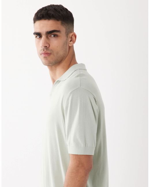 SELECTED Gray Knit Split Neck Polo for men