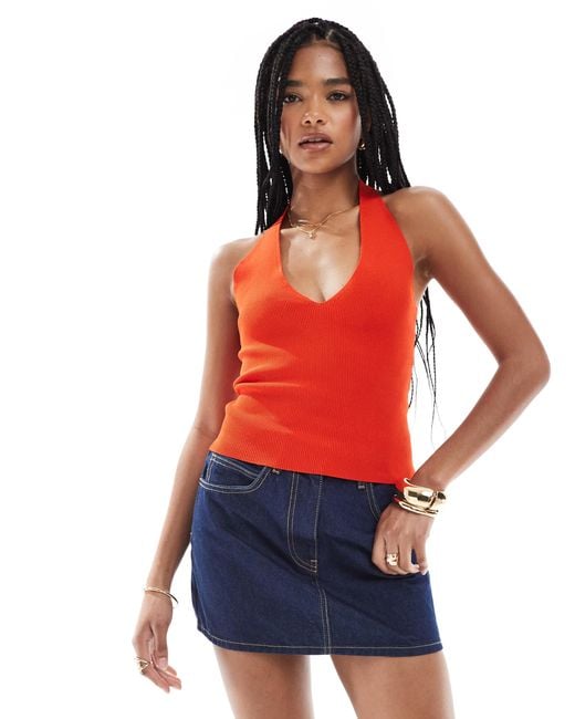 Top dos nu en maille fine à col v Pimkie en coloris Red