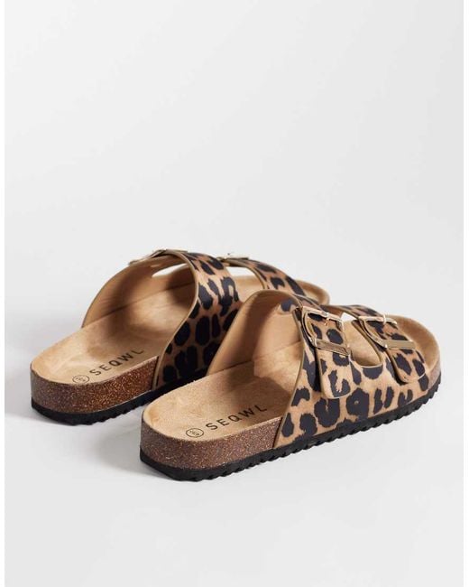 SEQWL Wide Fit Brown Seqwl Olsen Wide Fit Double Buckle Flat Sandals