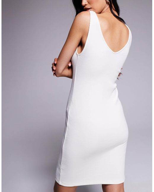 ASOS White Sleeveless V-Neck Rib Mini Dress