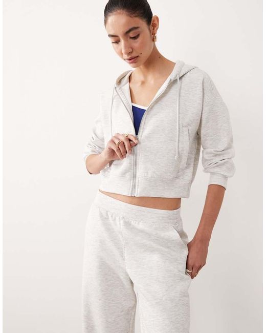 Abercrombie & Fitch White Ypb Cropped Full-zip Fleece Hoodie