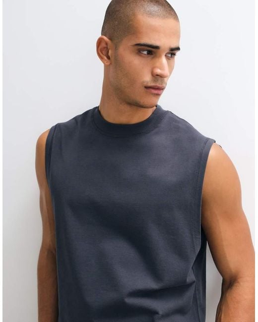 4505 Blue Cotton Cropped Lifting Tank Top With Quick Dry Finish for men