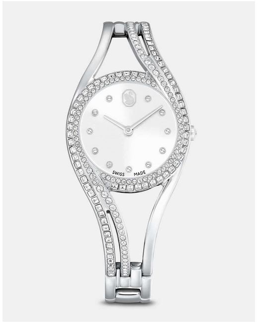 Swarovski White Hyperbola Bangle Watch, Swiss Made, Metal Bracelet, Tone, Stainless Steel