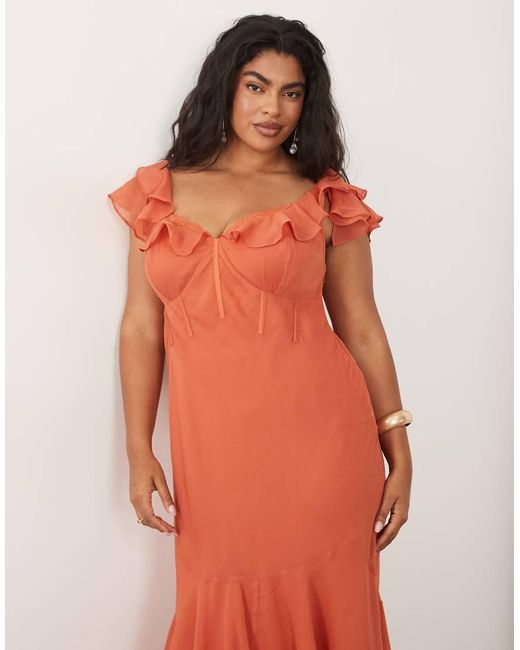 ASOS Red Asos Design Curve Frill Sleeve Maxi Dress With Fishtail Hem