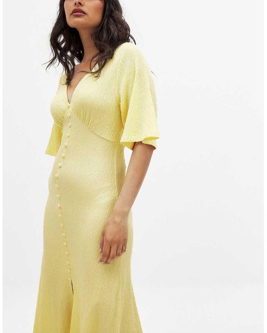 NA-KD Yellow Button Detail Midi Dress