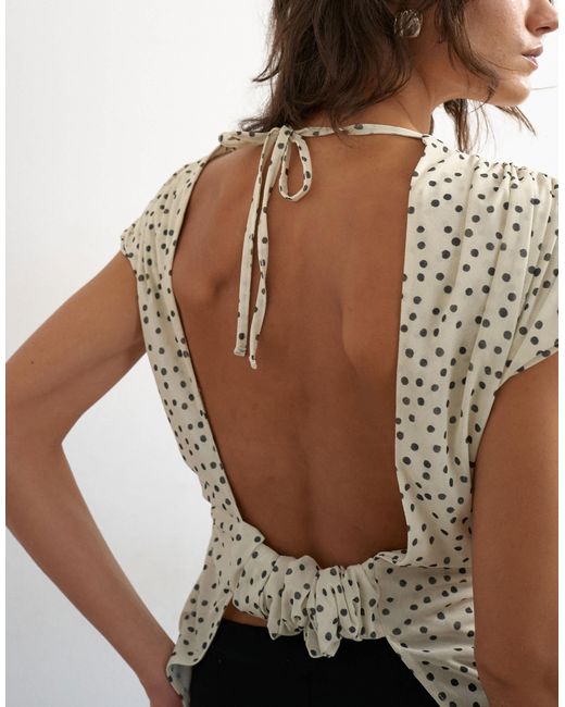TOPSHOP Black Polka Dot Drape Back Top