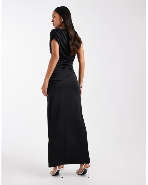4th & Reckless Blue Double Layered Slinky Drape Waist Detail High Neck Sleeveless Maxi Dress