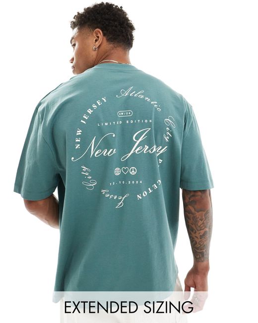 T-shirt oversize -azzurro con stampa "new jersey"sul retro di ASOS in Blue da Uomo
