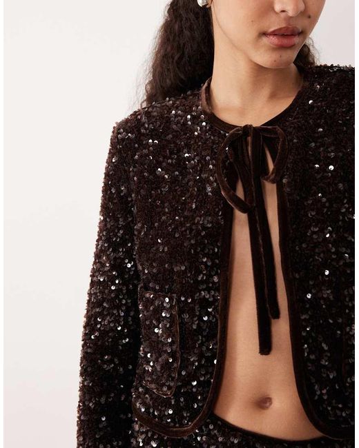 Mango Black Sequin Tie Front Jacket Co-ord
