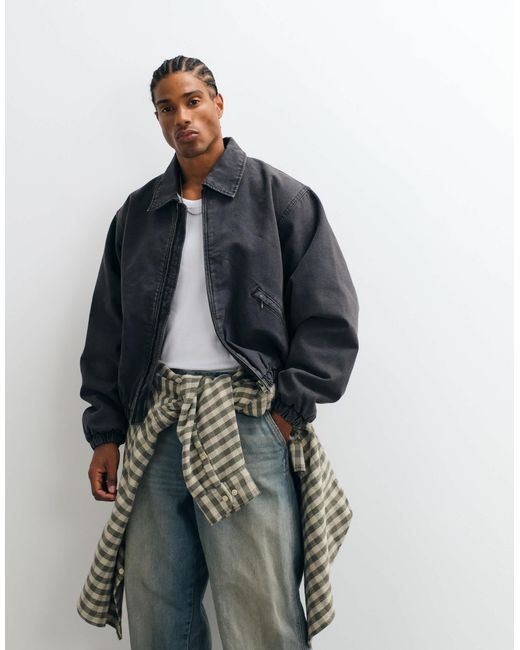 Weekday Black Canvas Bomber Jacket for men