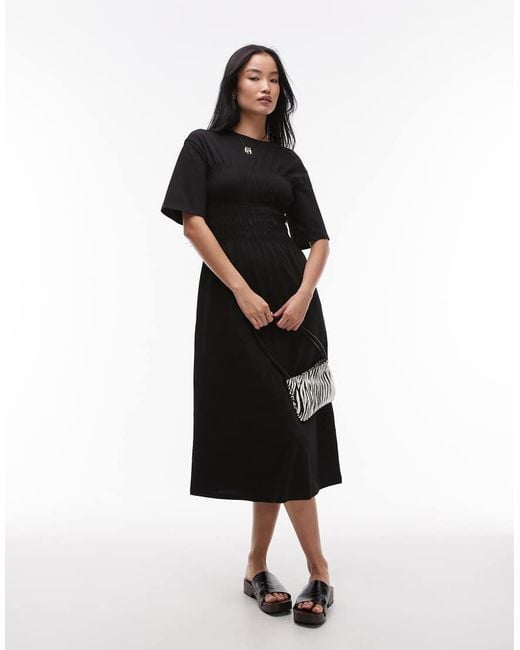 & Other Stories Black Jersey Midaxi Dress With Ruche Corset Detail