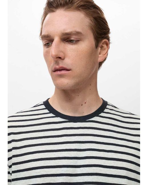 Camiseta A Rayas De Mezcla De Lino De Mango de hombre de color Blue
