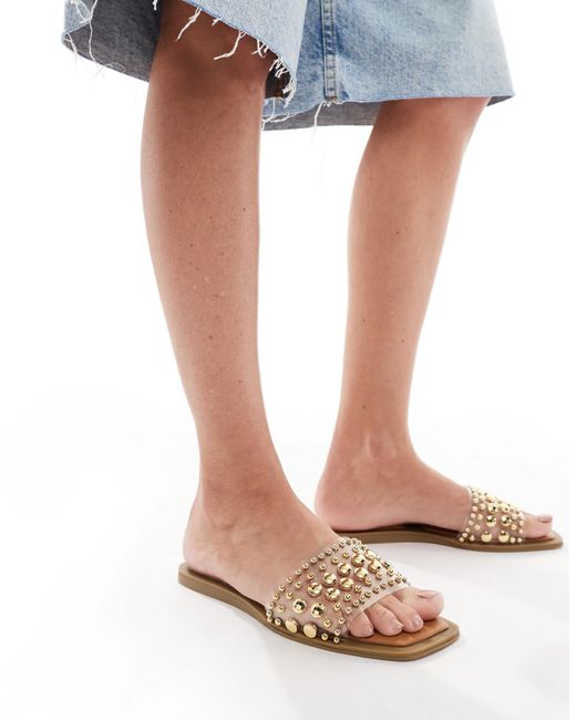 SEQWL Blue Honeysuckle Flat Sandal With Studded Strap