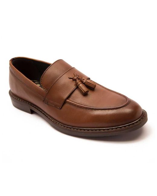 Thomas Crick Brown 'Clinton' Leather Tassel Formal Loafer Shoes for men
