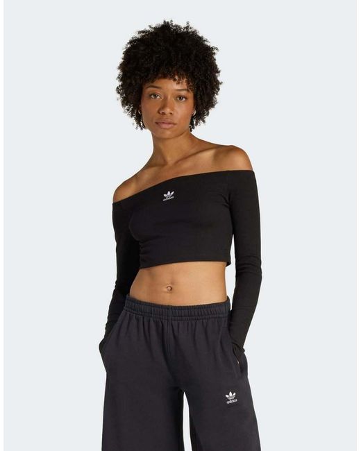 Adidas Originals Black Essentials Rib Off Shoulder Longsleeve T-Shirt