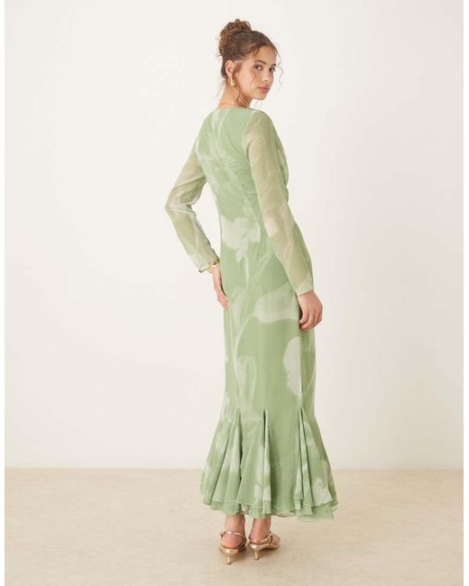 ASOS Maxi Jurk Met Gedrapeerde Halslijn En Godet-Zoom in het Green