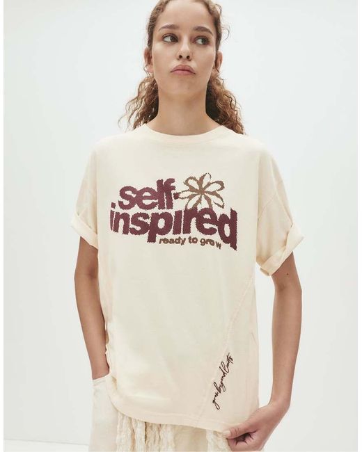 T-Shirt Con Stampa Grafica Di Fiore di Pull&Bear in Natural