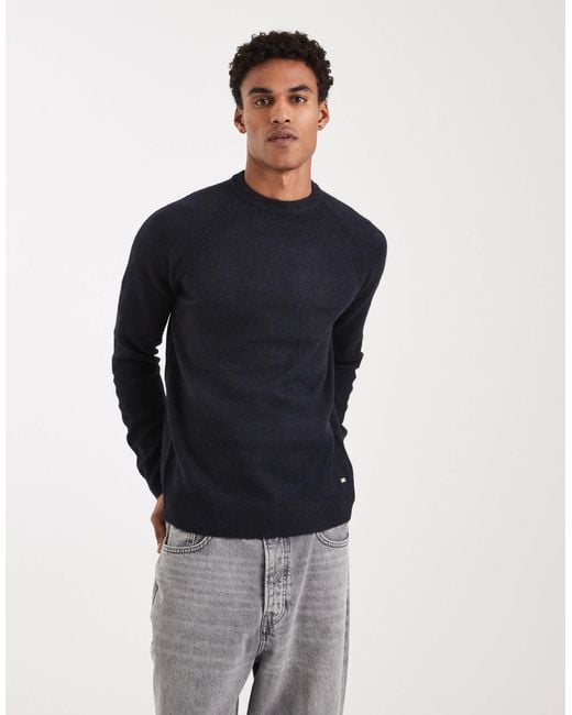 Threadbare Blue Knitted Crew Neck Jumper for men