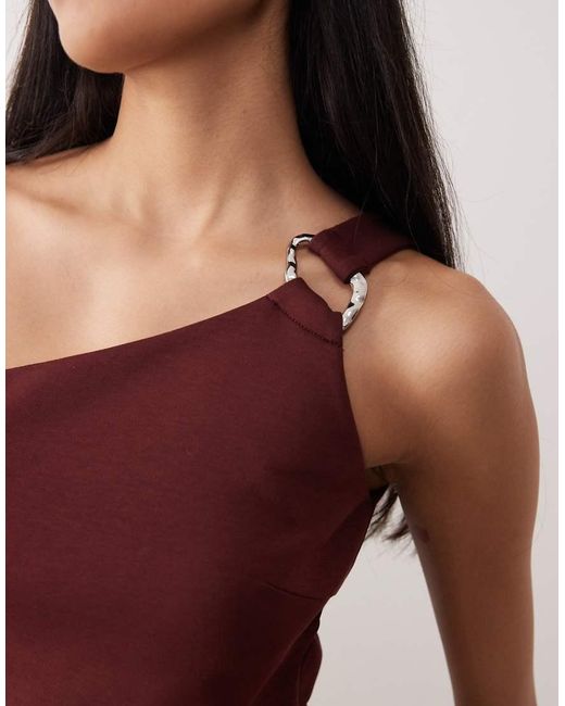 Y.A.S Red One Shoulder Metal Detail Top