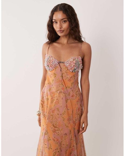 ASOS Multicolor Asos Design Petite Embellished Bust Cami Cut Out Maxi Dress