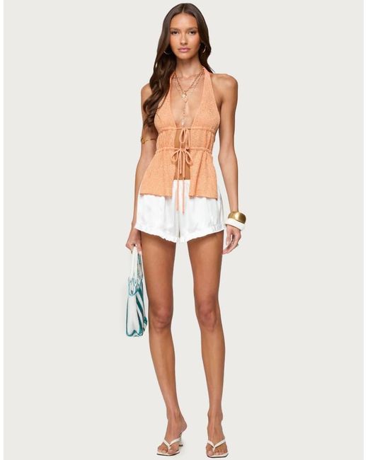 Edikted White Sequin Knit Split Front Backless Top