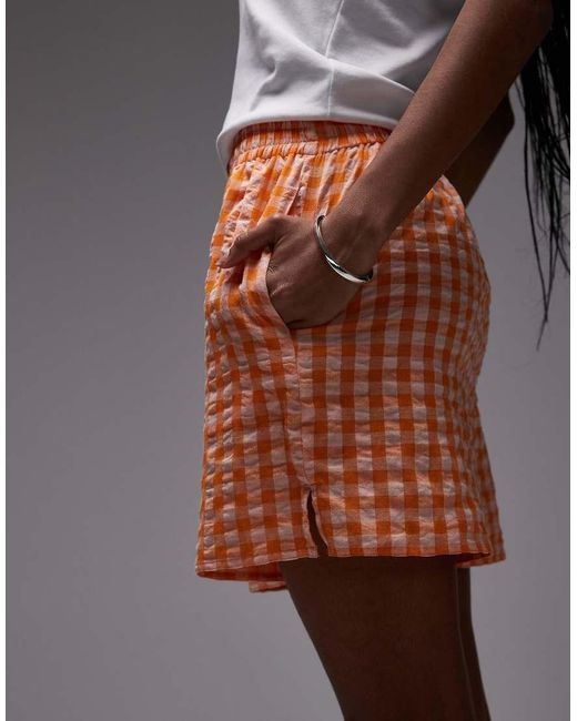 TOPSHOP Gray Pull On Check Textured Boxer Short