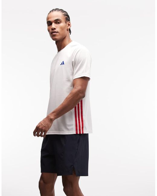 Adidas Originals White Adidas Training Essentials 3 Stripe T-shirt for men