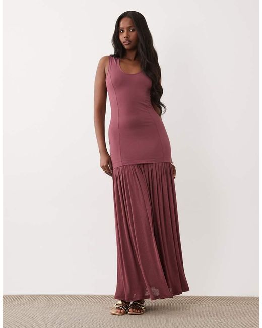 ASOS Red Hybrid Sleeveless Maxi Dress With Sheer Skirt