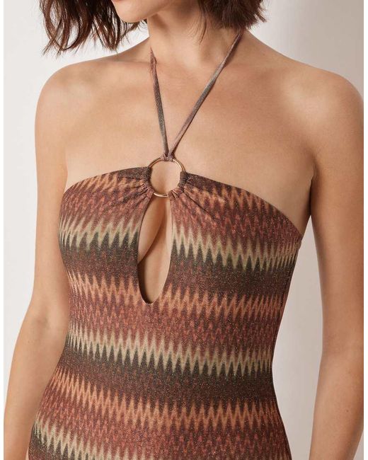 Calzedonia Brown Swimsuit Golden Chevron