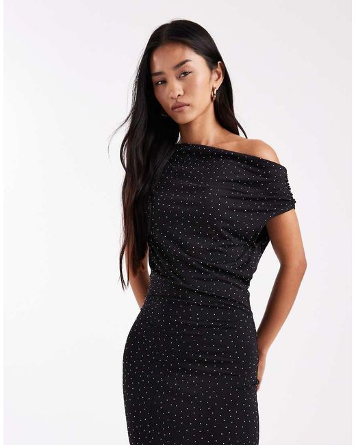 Vero Moda Blue Slinky Drape Front Maxi Dress With All Over Diamante Embellishment