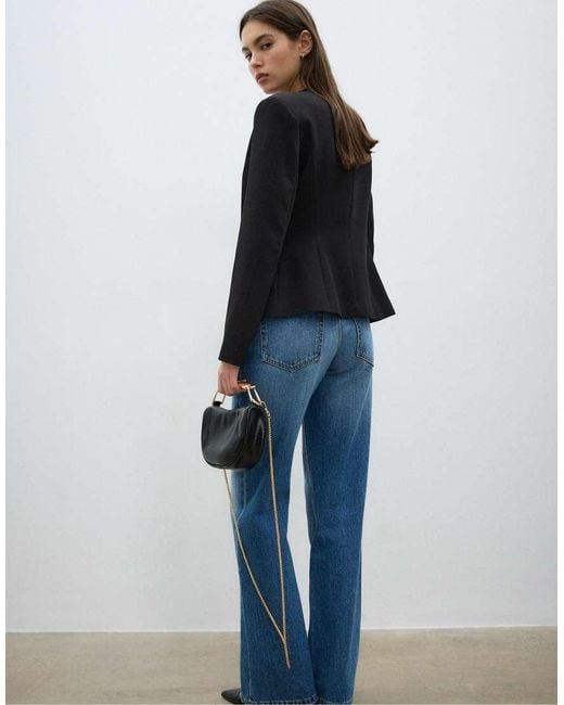 Stradivarius Blue Collarless Blazer