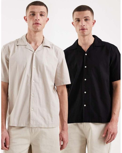 Only & Sons Black 2 Pack Cotton Rich Revere Collar Shirt for men