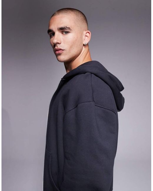 Sudadera Gris Carbón Extragrande Con Capucha Y Cremallera De Tejido Grueso De 400 G/M² Premium De ASOS de hombre de color Blue