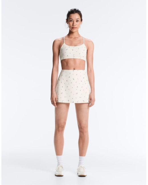 Oysho White Evermove High Rise Floral Print Short Skirt