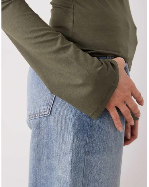 Weekday Green Annie Super Soft Long Sleeve Boat Neck Top