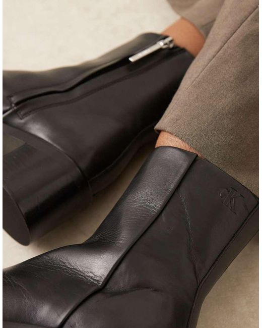 Calvin Klein Natural Block Heel Pointy Boots