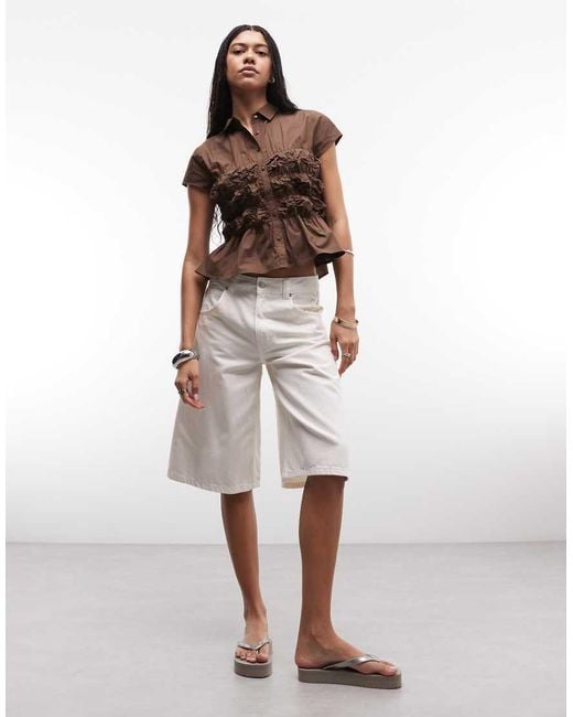 Collusion Brown Ruched Fitted Short Sleeve Shirt