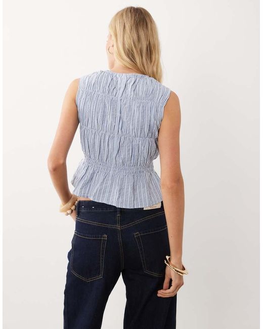 Mango Blue Teen Sleeveless Shirred Top